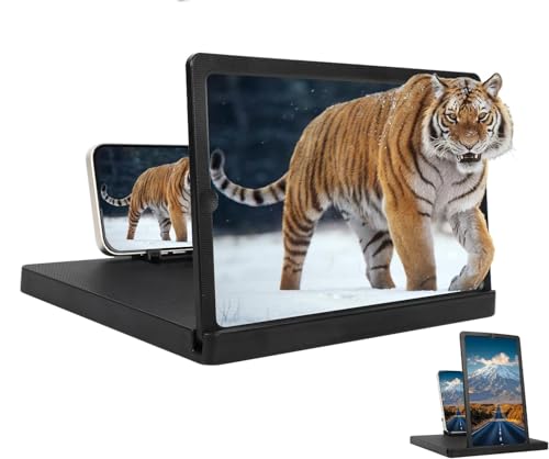 Big Screen Phone Magnifier, New Foldable HD Phone Amplifier Stand, Portable 3D Cell Phones Magnifying Screen for Movies, Videos and Gaming, Compatible with iPhone & Android, 12 inch