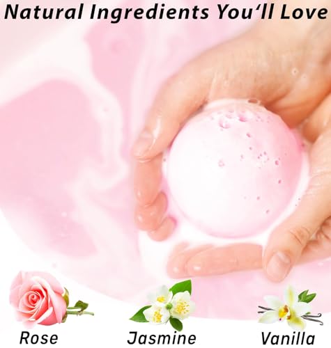 Rose Vanilla Bath Bomb - Mega Foaming Bubbles - Infused with Stress Relief Jasmine - Luxurious Spa Bath Essentials -Nourishing Dry Skin - Blissful Stress Relief Bath Bombs Gift Set Christmas Birthday - Image 4