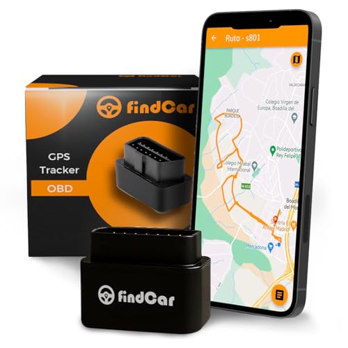 FindCar   Localizador GPS OBD para Coche Moto y Camión – Rastreador con SIM Integrada – Alerta Antirrobo Exceso Velocidad y Zona Segura – Seguimiento con App Móvil – Suscripción Flexible