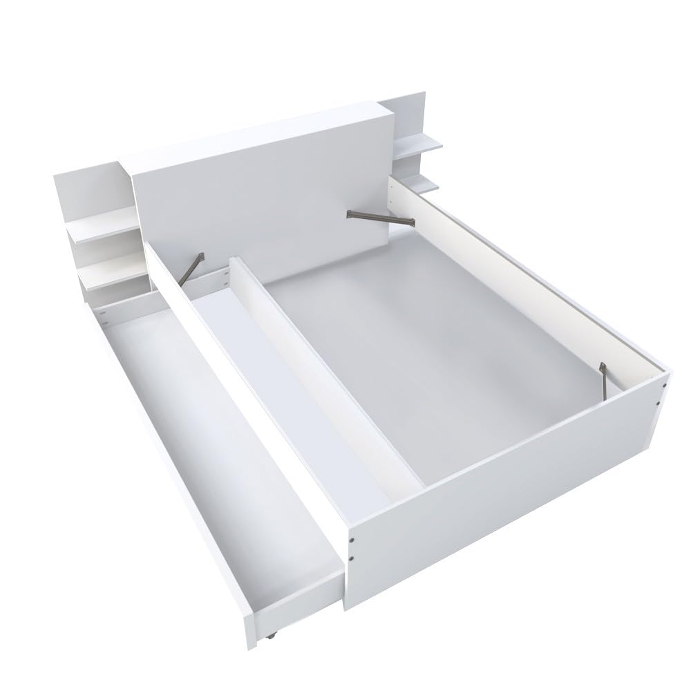 WEBER INDUSTRIES Lit City 140x190 + tête de lit Chevet + 1 tiroir/Blanc