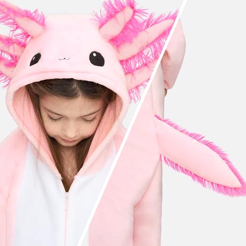 Spooktacular Creations Halloween Axolotl Costume, Kids Axolotl Costume, Pink Zip-Up Hooded Jumpsuit for Kids for Boys Girls Halloween Dress-up Cosplay Themed Parties-L - image 4