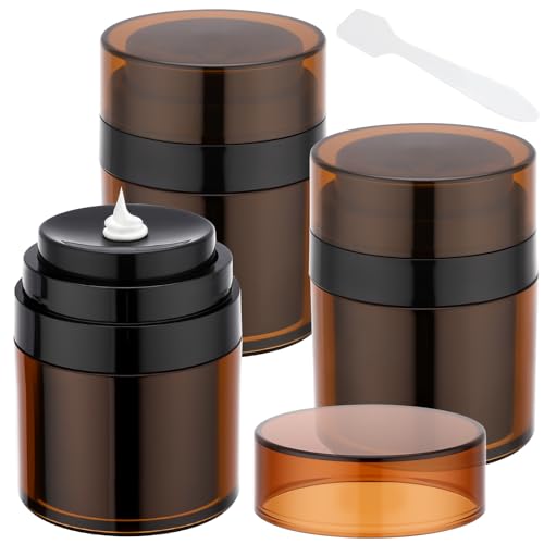 Segbeauty 1oz Refillable Small Airless Pump Jar Amber 3pcs Empty Travel Size Cream Containers Mini Vacuum Lotion Travel Bottles for Toiletries 30ml Pump Dispenser Makeup Containers for Liquids