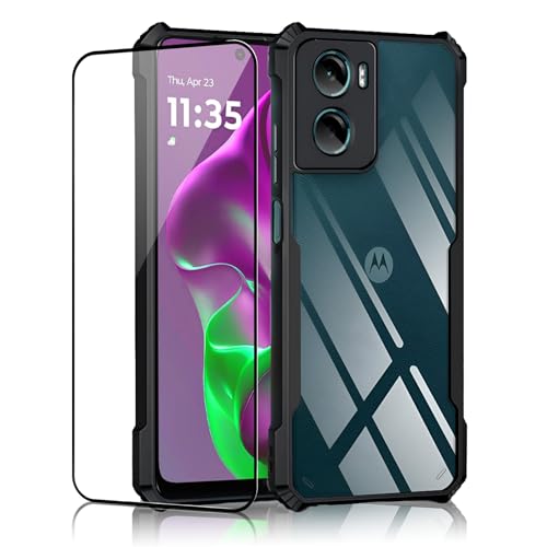 Image of Back Cover Case + Screen Protector for Motorola Moto G06 Power, Dual-Layer Hybrid Protection, 9H Tempered Glass Screen Guard, Transparent & Black