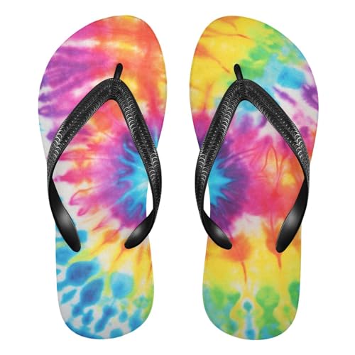 Women's Flip Flop Sandals Casual Summer Sandal, Mens Flip Flops for Beach Outdoor-Tie Dye Rainbow Print