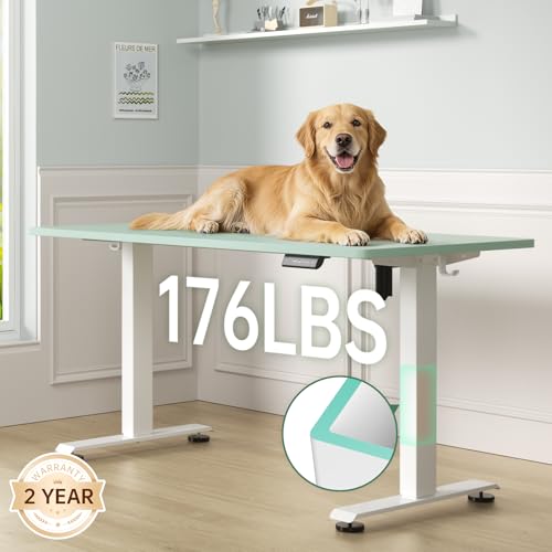 Image of Veken 55 Inch Large Electric Standing Desk, 4 Memory Heights Adjustable,Sit to Stand Up, Work Home Office Computer Table for Study, Walking Pad, Writing, and Games, Wooden Desktop Desks, Green