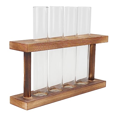 Amosfun Jarrón Hidropónico De Vidrio Tubo De Ensayo Recipiente para Plantas Acuáticas Diseño De Estante De Madera