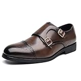derbies double boucle femme hommes double boucle sangle glisser sur mocassin bout en cuir Oxford formel affaires décontractée chaussures habillées confortables pour hommes.