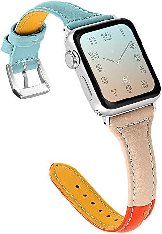 OULUCCI Compatible for Apple Watch Band 38mm 40mm, Genuine Leather Replacement iWatch Wristband Strap with Metal Buckle for iWatch Series 6 5 4 3 2 1 SE, Slim Design for Women Men