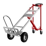 FinerFurnis 3-in-1 Heavy Duty Convertible Hand Truck Dolly - 800 lbs Capacity Aluminum Platform Cart (Red-Silver) - Folding Utility Trolley with 2 Straps for Home/Office/Warehouse