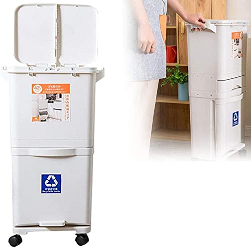 lxiluv Abfalleimer Küche, Abfalleimer, Mülltrennsystem Mit 2 Fächern, Treteimer Für Die Küche, 38l/42l, Inneneimer Aus Kunststoff, Mit Fußpedalen Und Handgriffen,38L Cover