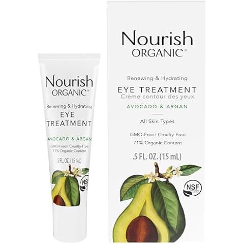 Nourish Organic Eye Treatment, Avocado & Argan – Renewing & Hydrating Under Eye Brightener with Vitamin C + Washable Cotton Round Cover
