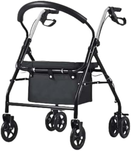 Gixuzolシルバーカー 折りたたみ シニアカー おしゃれ 軽量 簡単組立 多機能 ブレーキ付き 車輪ロック 6輪 人気 座れる 高齢者 お年寄り 年配 散歩 室内室外兼用 介護用品 4段高さ調節 高齢者への贈り物に最適 (黒のショッピングバッグスタイル