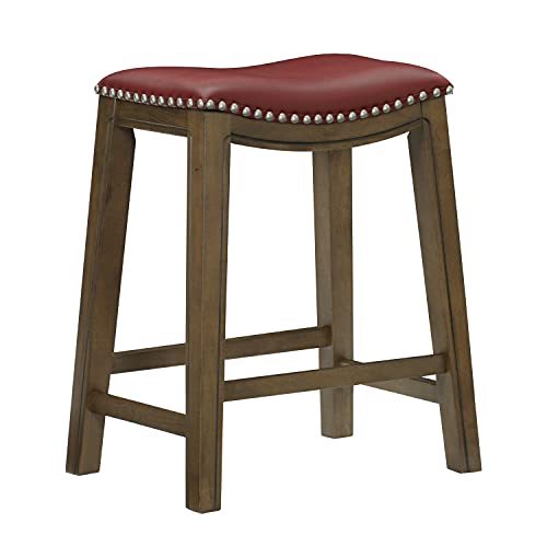 Lexicon Alviso Wooden Saddle Seat Counter Height Stool, 24" Sh, Red #TOP25