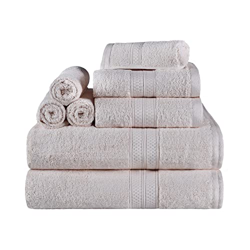 Superior Towel Set, Rayon From Bamboo Cotton Blend, Ideal For Bathroom, Guest Bathroom, And Beach, Includes; 8 Pieces, Face/Washcloths, Hand Towels, Bath Towels, Ivory #TOP11