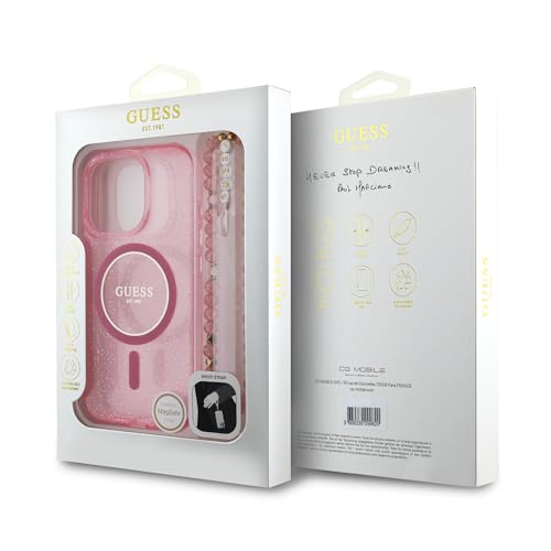 Coque iPhone 16 Pro Max GUESS anti-choc compatible MagSafe à paillettes IML rose - 7