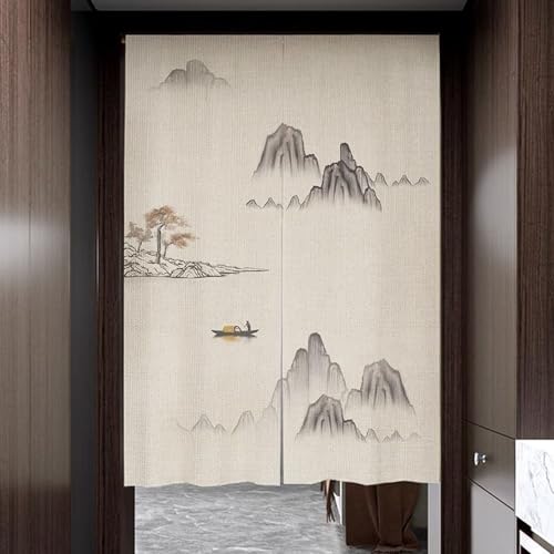 NASFH 中華風 暖簾 のれん 和風 中華風 布 寝室 リビング 間仕切り 茶室 洗面所 A85*150 台所 玄関 ドアカーテン カラー3 目隠し おしゃれ 蓮柄 ロング ショート 部屋仕切り インテリア 店舗用 業務用 自宅用