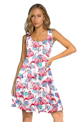 Fanient Womens Sleeveless Dress Summer Casual Flamingo Print Dress Vintage A Line Sundress M