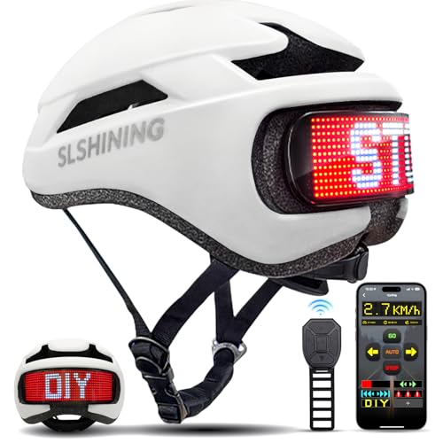Smart Bike Helmet with LED Display, Remote/APP Control, USB Rechargeable, Turn Signals, Speedometer, Waterproof, Personalized Lighting & Customizable Features for Men & Women Cyclists(White)