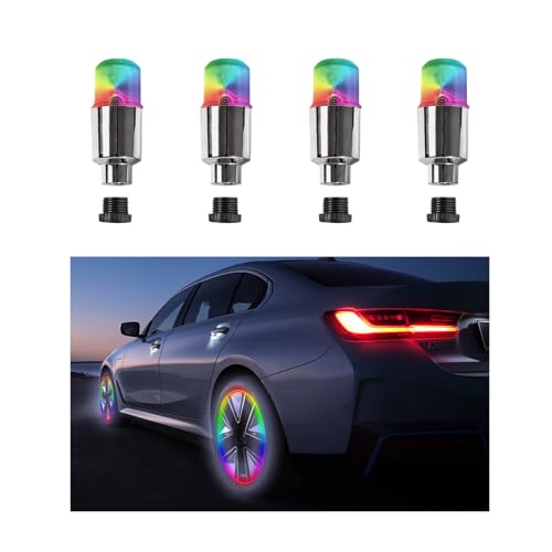 Ziciner 4PCS LED Tire Valve Cap Lights, Neon Spoke Flash Light Bulb Tire Valve Lights with 12 Extra Battery, Waterproof Wheel Tyre Valve Stems Dust Cap, Motorcycle Car Accessories (Colorful)