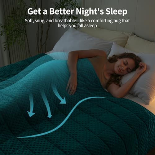 Image of Uttermara Minky Weighted Blanket for Adults, 60x80 Inches 20lbs Queen Size | Cozy Warm; Breathable; Cooling Soft Minky Dots; Filled with Glass Beads; Washable Heavy Throw for Sleep and Calm; Green