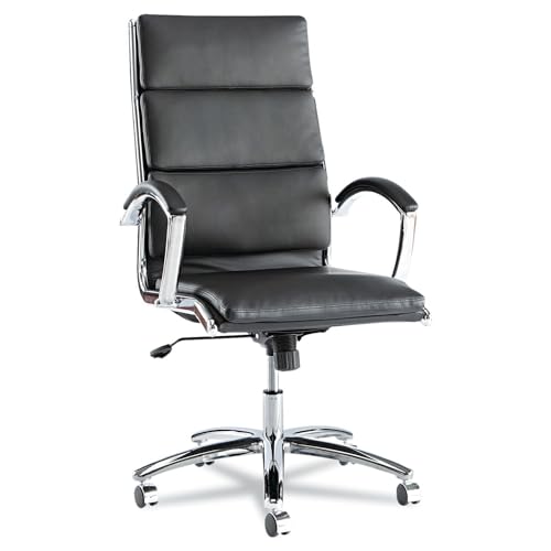 Alera ALENR4119 Neratoli Series High-Back Slim Leather Chair - Black/Chrome