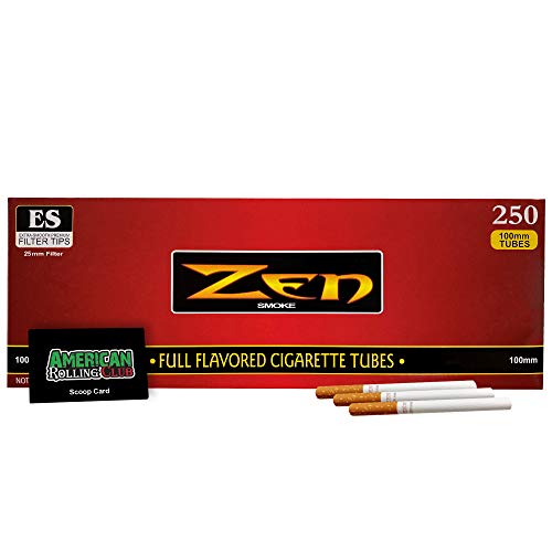 Zen Cigarette Tubes | Regular | 100s | Red | 250 Tubes | Includes American Rolling Scoop Card
