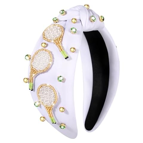 GLBCC Game Day Knotted Headband Sports Tennis Volleyball Beaded Knot Headband Pearl Rhinestone Jeweled Wide Twist Head Band Game Day Accessories Cover