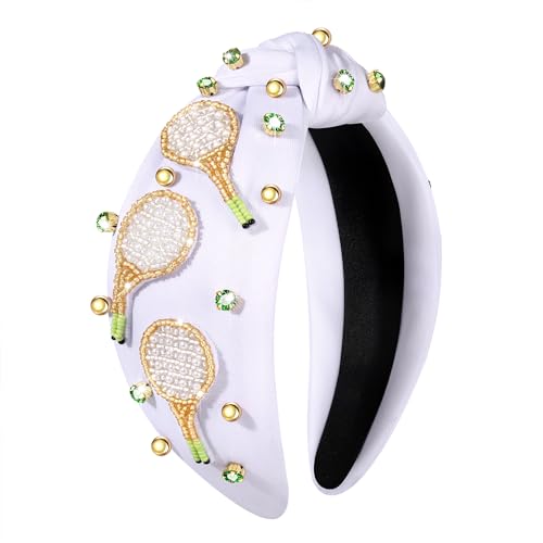 GLBCC Game Day Knotted Headband Sports Tennis Volleyball Beaded Knot Headband Pearl Rhinestone...