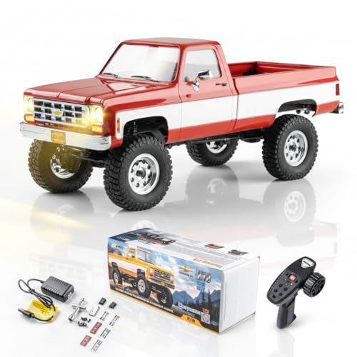 EAZYRC FMS 1/18 FCX18S Chevy K10 S RC Crawler RTR with License Red, RC Pickup Truck 4x4 Chevy Hobby Grade 2-Speed Transmission Monster Truck for Adults with Led Light (red)