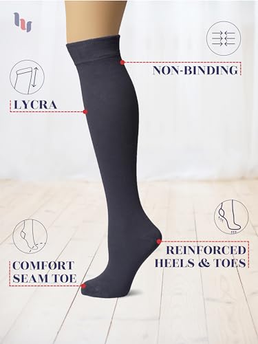 Image of Hugh Ugoli Women's Rayon Derived from Bamboo Knee High Socks Comfort Seam Long Dress Socks, Shoe Size 5-8 /8-11, 4 Pairs