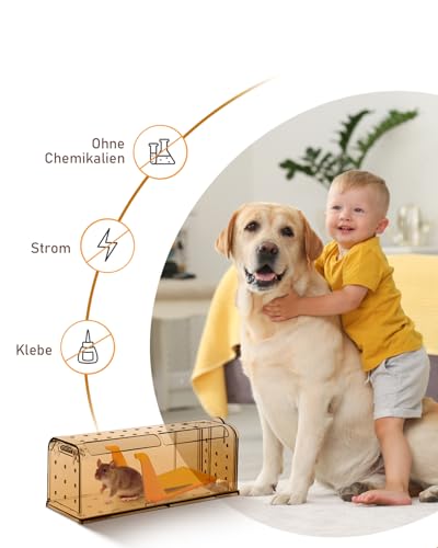 KENNEAS Mausefalle Lebend 2er Pack, Lebendfalle Maus, Wiederverwendbar, Tierfreundliche, Hochsensitive Quick Release, Kontakt mit Mäusen vermeiden - Gartenzubehör(2, Braun)