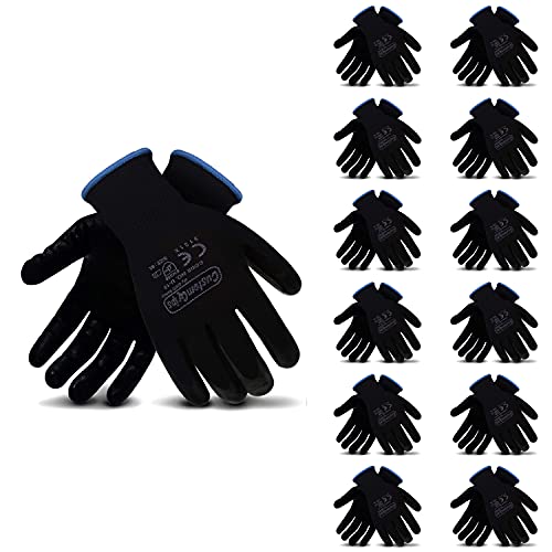 Customgrips By Siso Safety Impact Resistant Work Gloves, Black Nylon Liner, Ultra-Thin Breathable Polyurethane (Pu) Palm Coated Gloves, Superior Grip For Wet And Dry Environments [U10, Medium, 12 Pairs] #TOP1