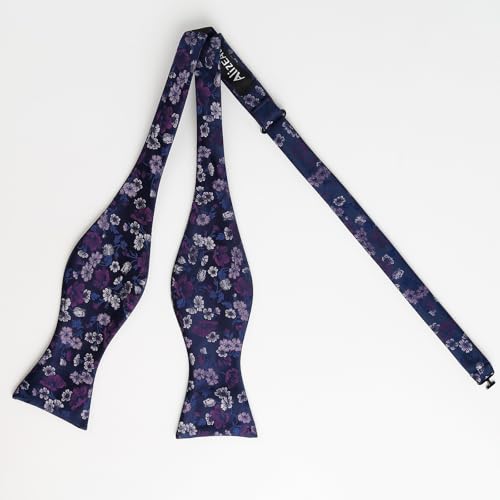Image of Alizeal Mens 2pcs Floral Bow Tie Set | Self-tied Elegant Pocket Square Set for Wedding