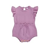 Newborn Baby Girls Cute Knit Strap Romper Leaves Pattern Jumpsuit Bodysuit (0-6M, purple)