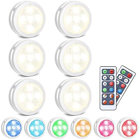 Under Cabinet Lights 6 Pcs LED Cupboard Lighting Night Lights RGBWW Battery Powered Puck Light Timer Dimmable Colorful Party Atmosphere Light for Kitchen Closet Counter Wall Indoor with Remote Cover