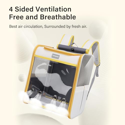 Image of Cat Backpack Carrier, Breathable Cat Carrier Large Space Bubble Pet Backpack For Kitty Small Dog Up To 15Lbs, Transparent & Foldable Pet Carrier For Travel Hiking (Yellow And Beige)