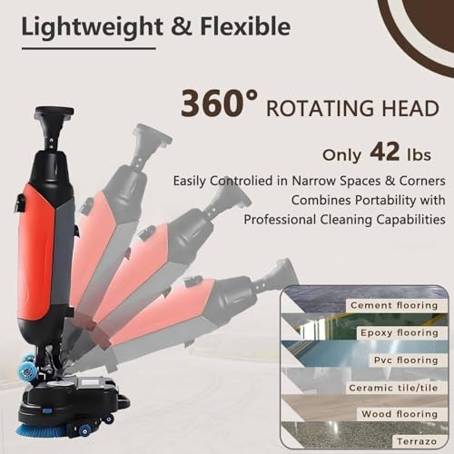 Potente Mini Fregadora De Suelos, Pulidora Eléctrica Inalámbrica para Azulejos, Máquina De Limpieza Multifuncional Comercial con Depósitos De Agua De 4,5 L Y 7,5 L para Una Li,White
