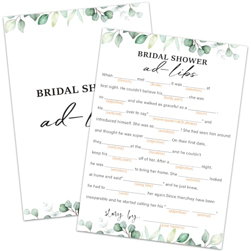 HQLOW Bridal Shower Game Ad Libs Wedding Advice - Wedding Shower Games 30 Guests for Engagement Party (Eucalyptus Botanical Style) -0003