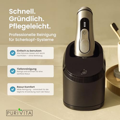 PURIVITA® Scherkopfreiniger Nachfüllflüssigkeit [500ML] - Scherkopfreiniger Kompatibel mit verschiedenen Reinigungskartuschen - Rasierer Reinigungsflüssigkeit Braun Clean & Renew Reinigungskartuschen