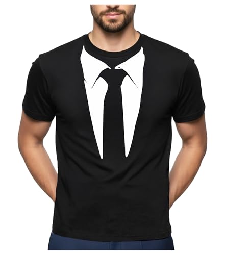 Tstars Suit and Tie Tuxedo Shirt - Mens Printed Tux T-Shirt for Halloween Party, Wedding or Bachelor Event Medium Black