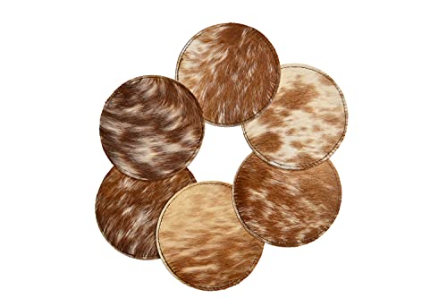 Ngf Cowhide Coaster Set Of 6 Pcs Natural Cowhide Drink Coasters Hair On Round Coasters Leather Tea Cup Coasters Home Decor & Home Living Ideas Multicolor 4.5 X 4.5 X 0.5 Inches #TOP1