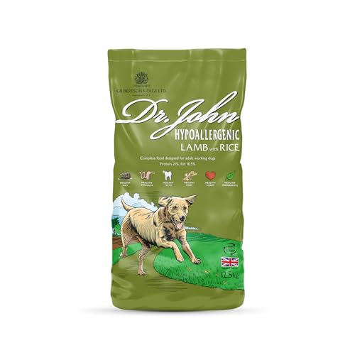 Dr John Hypoallergenic Dry Dog Food Lamb with Rice 12.5kg - Wheat Free Recipe Dog Food for Sensitive Stomach & Digestion - Complete Adult & Senior Dog Food - Skin Coat & Joint Support
