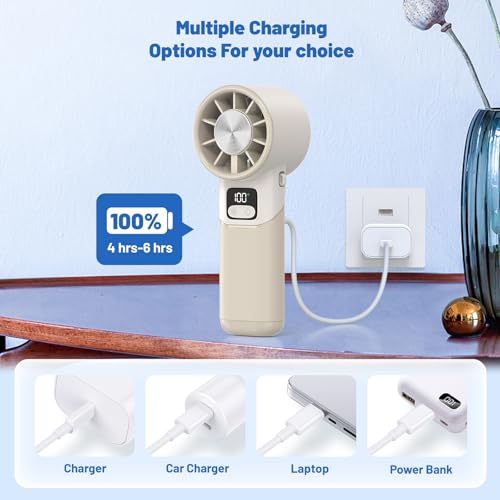 GKT Ventilateur Portable, Vitesse Régulable (1-100), Mini Ventilateur Pliable, Affichage Numérique, Idéal pour Voyages/Maison/Bureau/Camping (Blanc) – Image 5