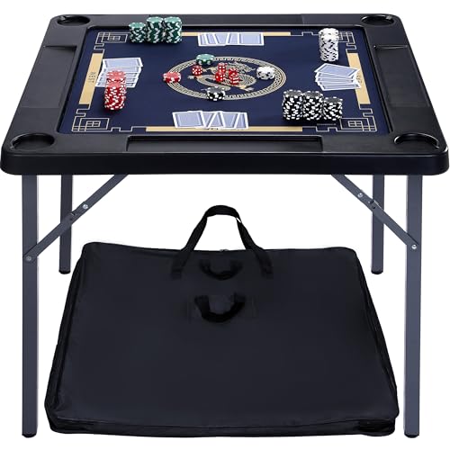 Queensell Folding Game Table with Double Sided Mat, Foldable Board Game Table for Mahjong, Domino, Poker, Puzzle, Card - 35 x 35 x 27 Inches with Storage Bag by Queensell - Used condition - US$143.99