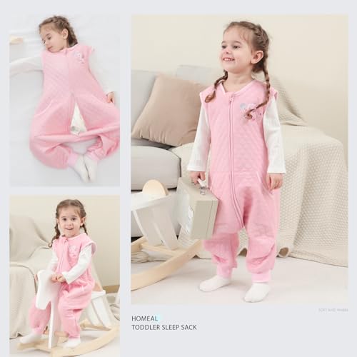 Image of HOMEAL Toddler Sleep Sack with Feet, TOG 1.0, Sleeveless Baby Sleep Sack for Early Walkers, Pink