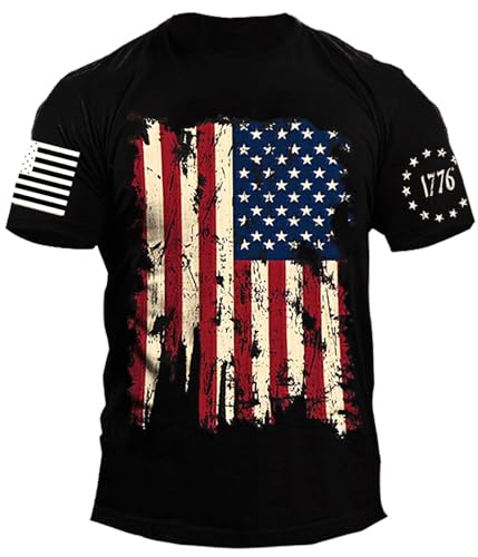 Mrocioa USA Flag T Shirt Men Patriotic American Flag July 4th T-Shirt Red White Blue Star Stripes Shirt in XX-Large