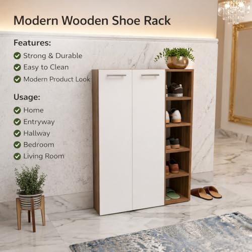 Image of Spyder Craft Engineered Wood 2 Door Shoe Rack Cabinet for Home|Stores up to 20 Pair of Shoes|Storage Organizer,Footwear Stand for Entryway Living Room Color-White & Noce Lyon DIY(Do-It-Yourself)