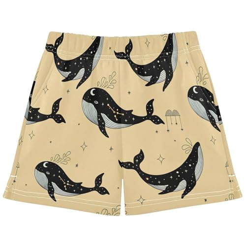 Girls Athletic Shorts Cute Black Whales Print Kids Lounge Summer Comfy Pajama Sleepwear Biker Youth Shorts, X-Small