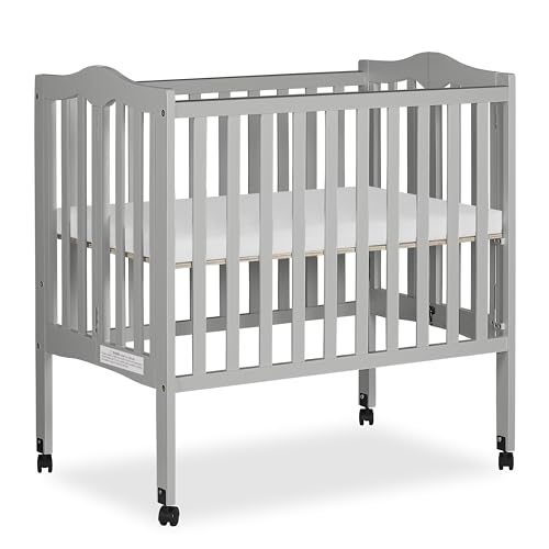 Dream On Me 2-in-1 Lightweight Folding Portable Stationary Side Crib in Pebble Grey, Greenguard Gold Certified, Baby Crib to Playpen, Folds Flat for Storage, Locking Wheels