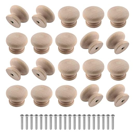 Zorfeter 20 Pcs Wood Unfinished Drawer Knobs Mushroom Shape Furniture Cabinet Knobs Pulls Handles (Diameter: 28mm, Height: 21mm)